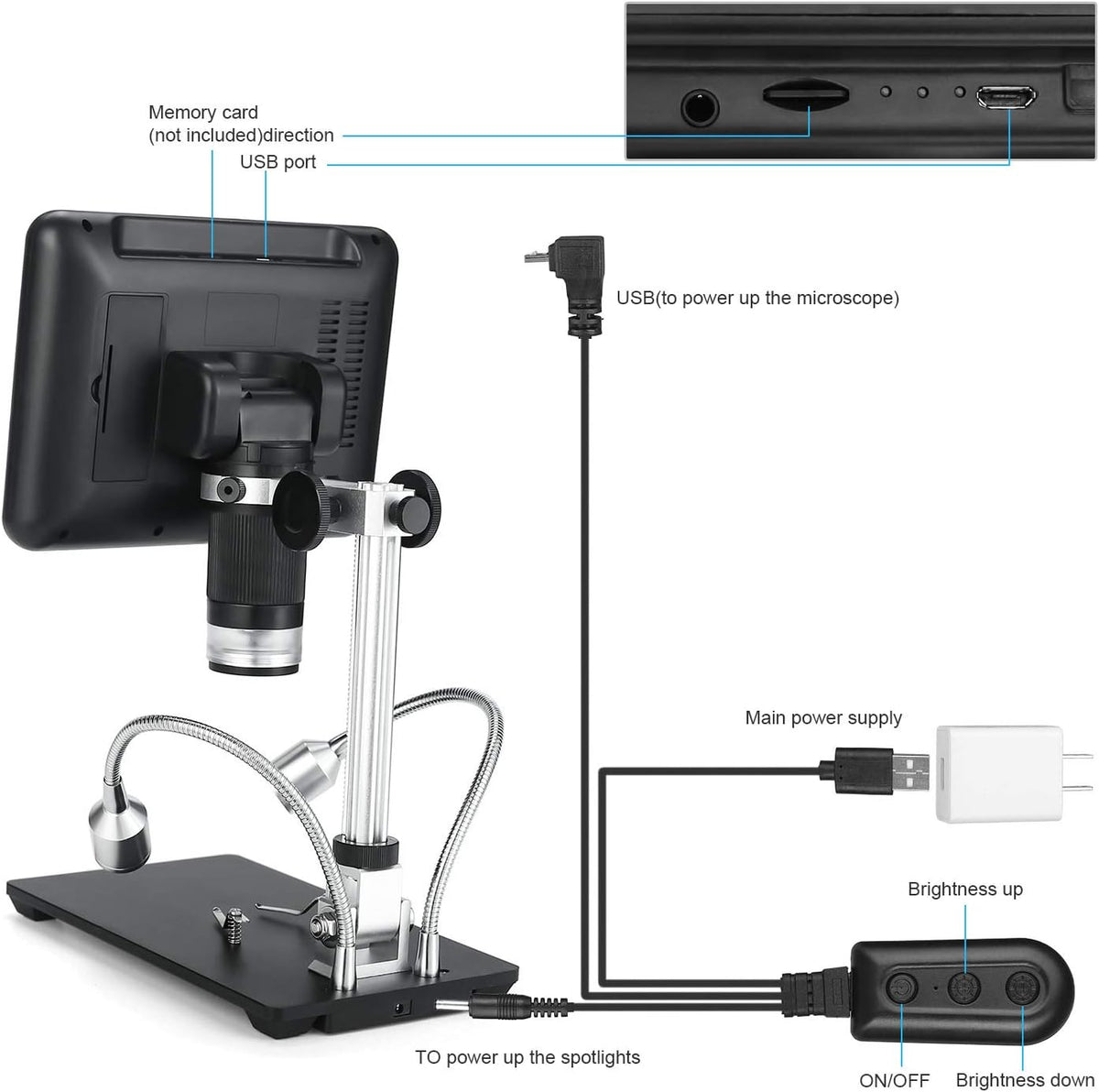 Digital Microscope with 7 inch LCD Display USB Electronic Microscope Camera I8650
