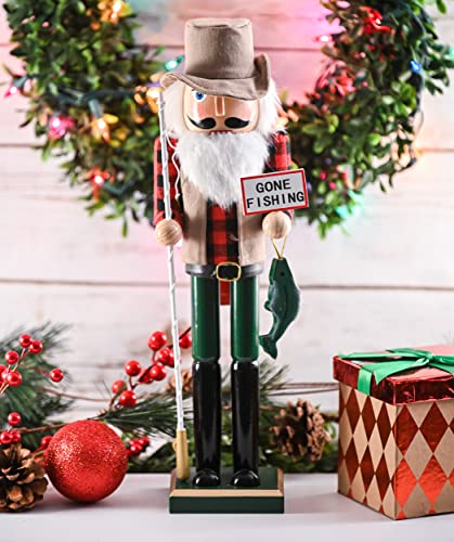 Red and Green Wooden Fisherman Nutcracker 15" O199