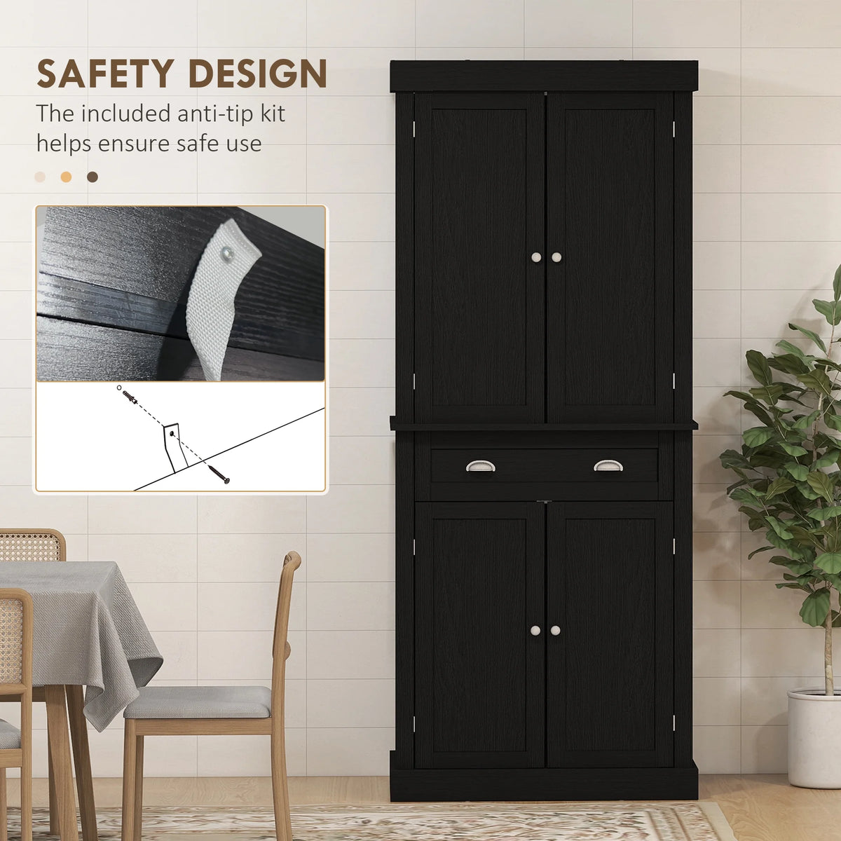 72" Kitchen Pantry Cabinet with 2 Cupboards and Drawer Z446