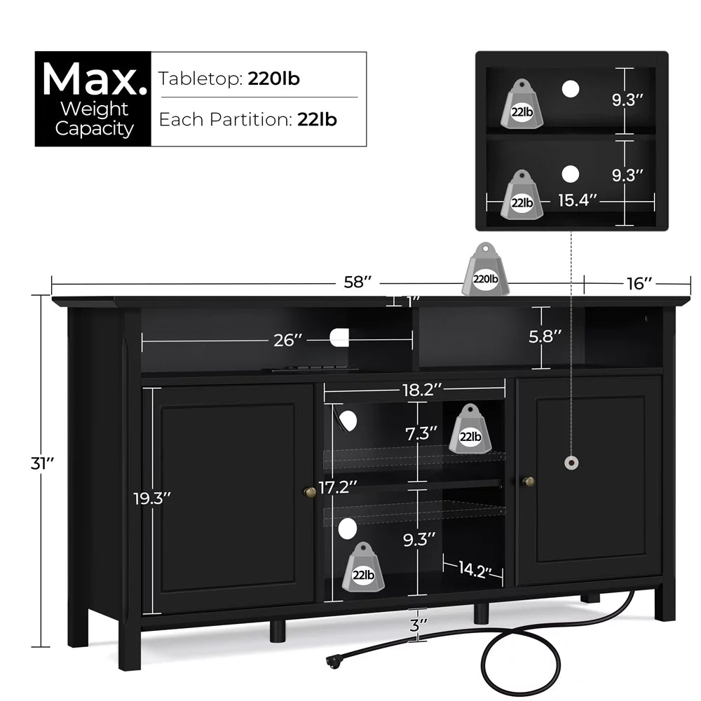 Black TV Stand with Power Outlet H846