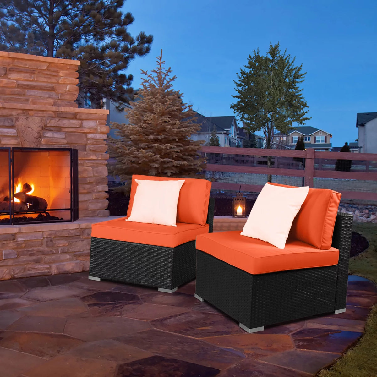 Orange 2 Piece Wicker Rattan Outdoor Sofa Set V378905