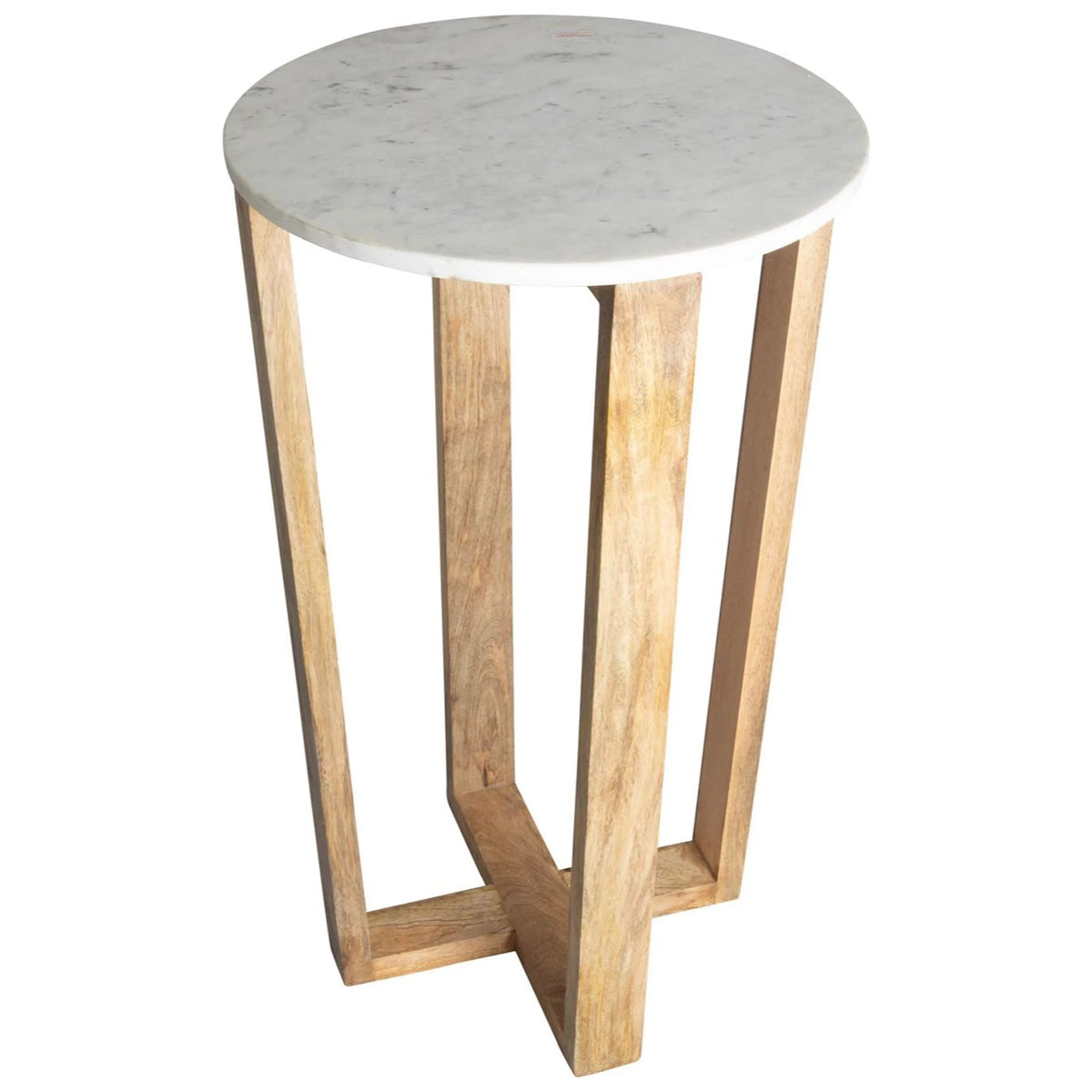 Brown Round Mango Wood and Marble Table P4825