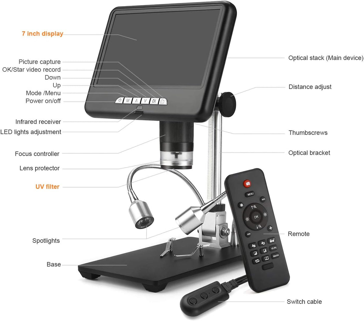 Digital Microscope with 7 inch LCD Display USB Electronic Microscope Camera I8650