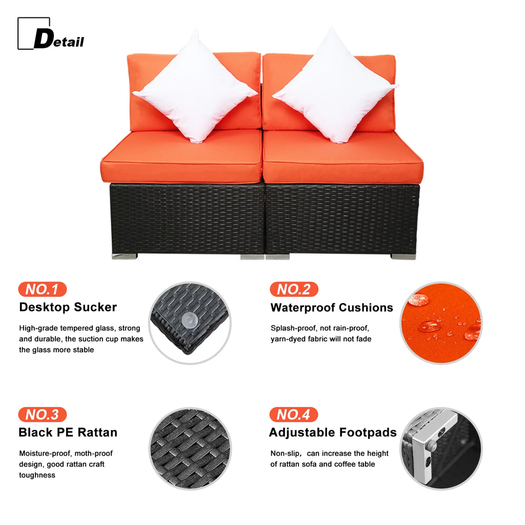 Orange 2 Piece Wicker Rattan Outdoor Sofa Set V378905