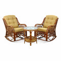 Handmade Natural Rattan Set of 2 Rocking Lounge Chairs and Round Coffee Table W945