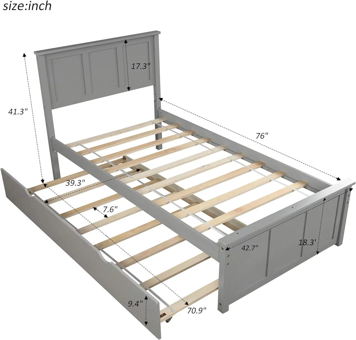 Wood Platform Bed Frame with Headboard and Trundle W626