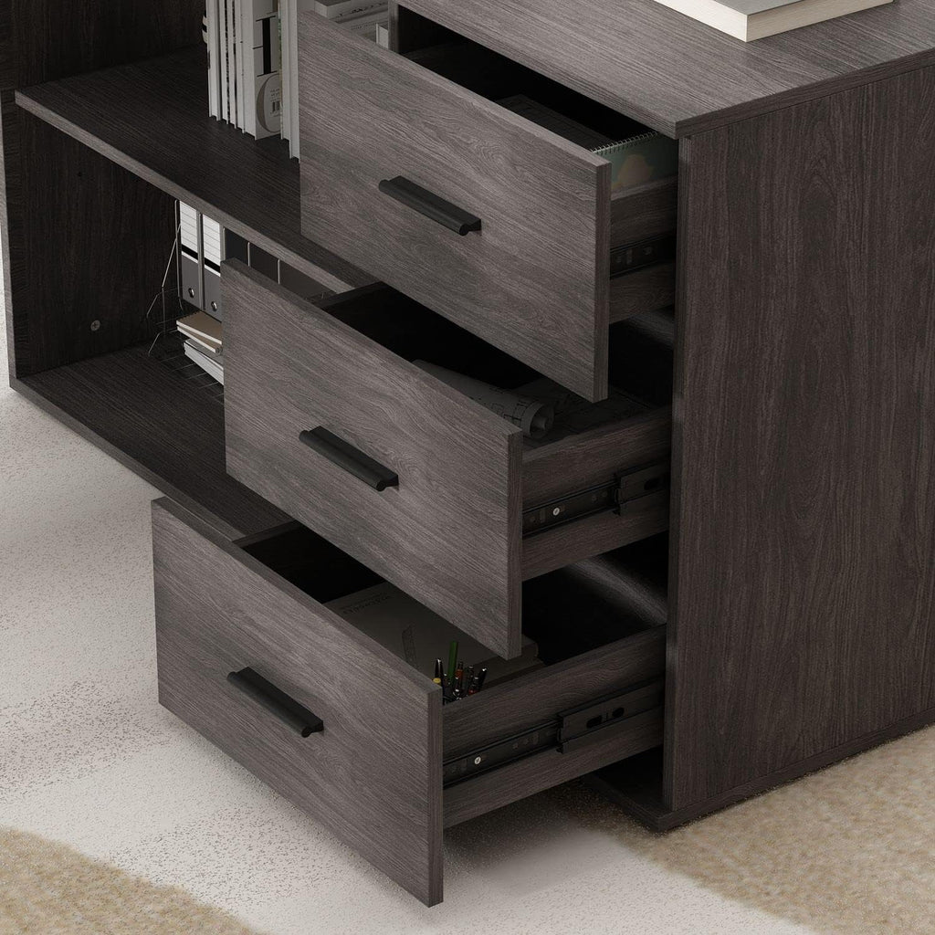 55.1” L-Shaped Desk with Drawers and Shelves B642