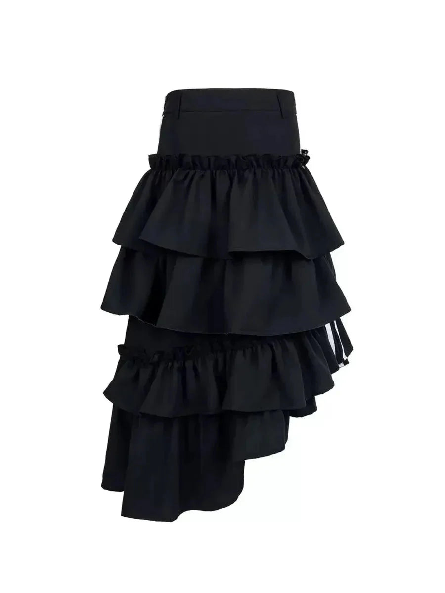 Striped Ruffle Irregular Midi Dress A695