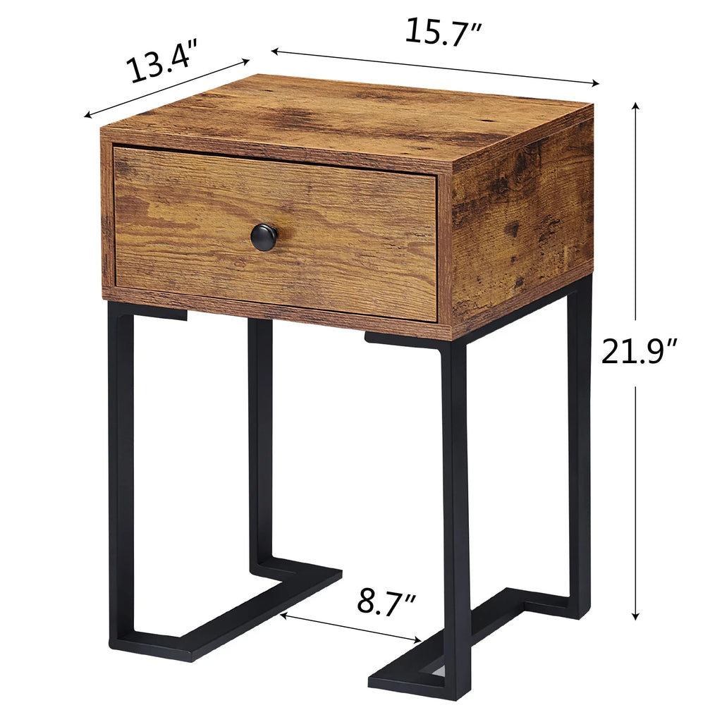 Brown Nightstand with Drawer Metal Frame K7889