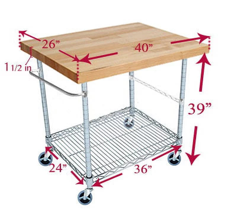 2 Tier Gourmet Cart with Maple Butcher Block Top B406039
