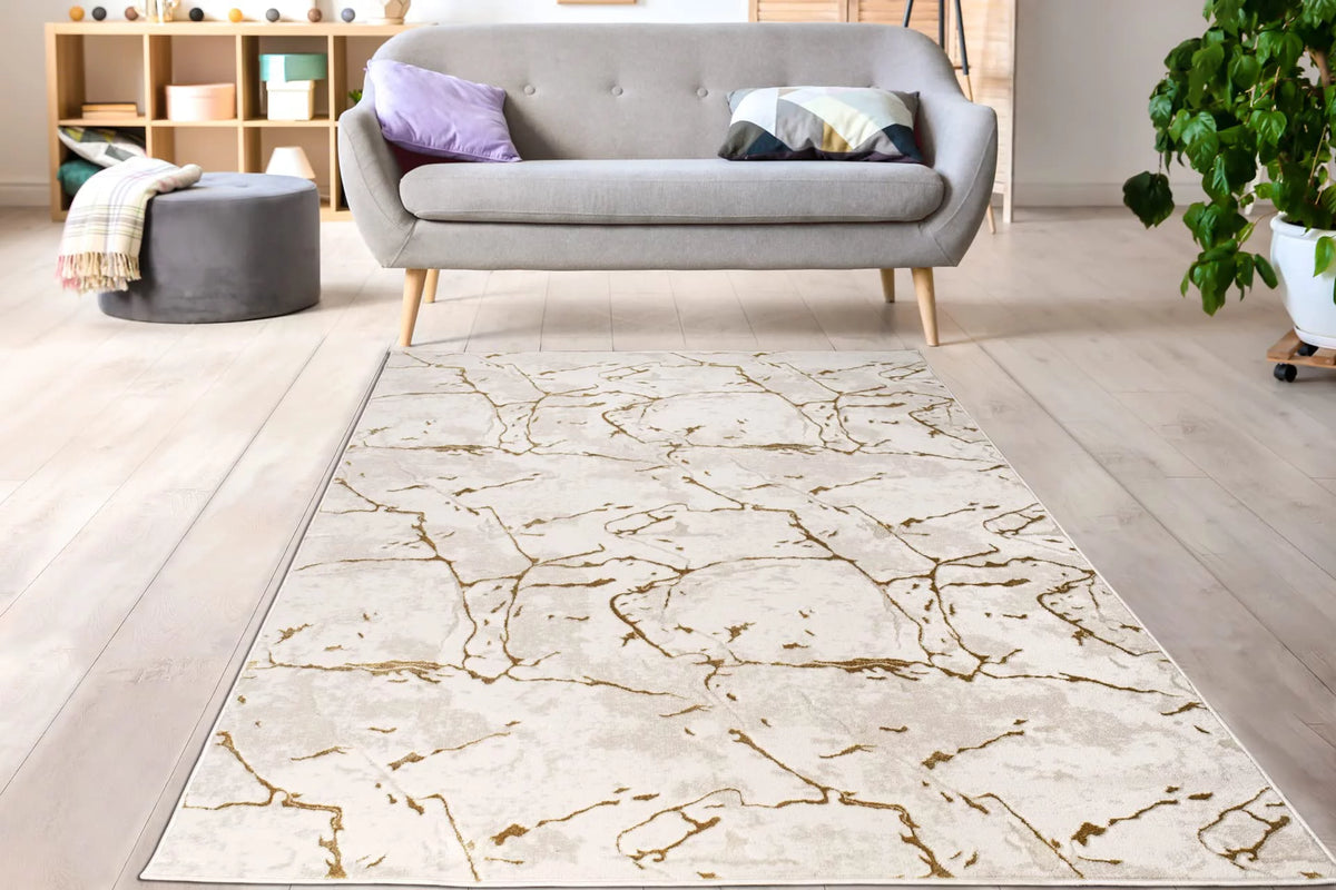 Abstract Modern Minimalist Area Rug Gold and Beige 8x10 I96677