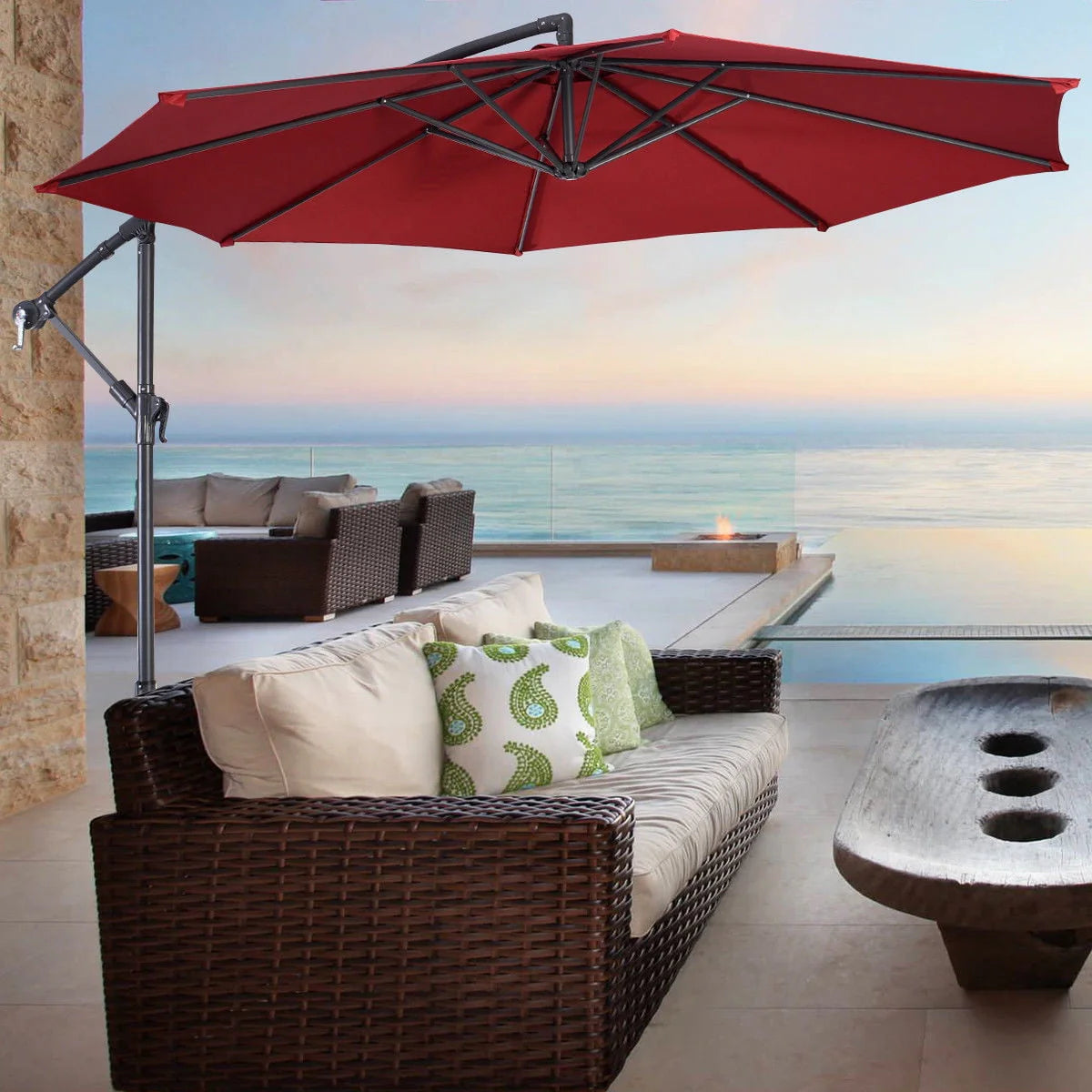 10' Hanging Patio Umbrella with Cross Base Tan M613