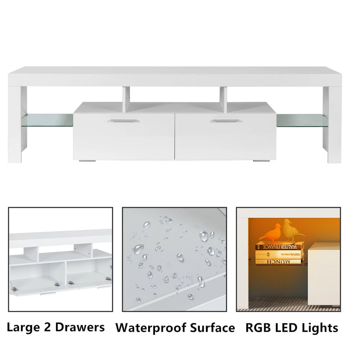 Black TV Stand for 70 Inch TV with LED Light D45312