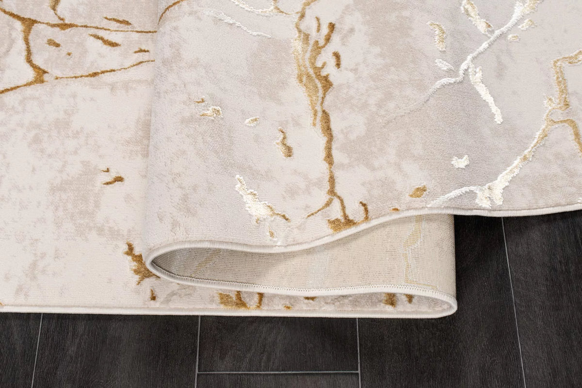 Abstract Modern Minimalist Area Rug Gold and Beige 8x10 I96677