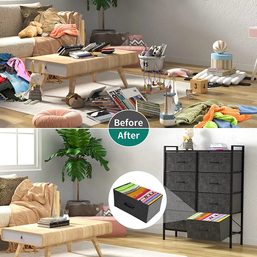 Black Gray 8 Drawer Fabric Dresser T1688