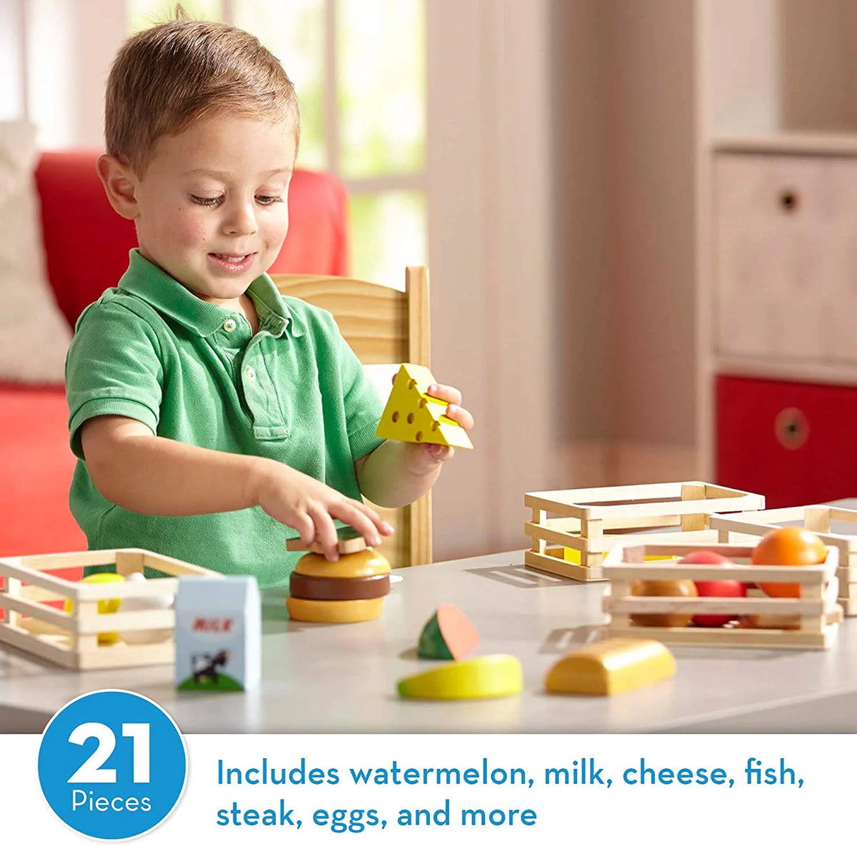 Wooden Food Groups 21 Pieces and 4 Crates S9599