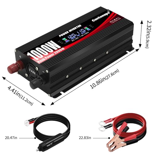 1000 Watt Car Power Inverter 12V to 110V/120V AC with LCD Display Dual AC Outlets Dual USB Black B8475