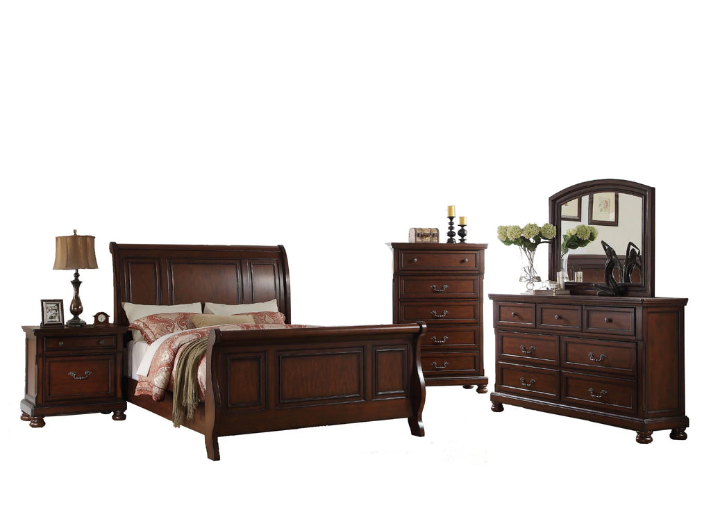 Cherry Veneer 6pc Cal King Size Bedroom Furniture Set P7532