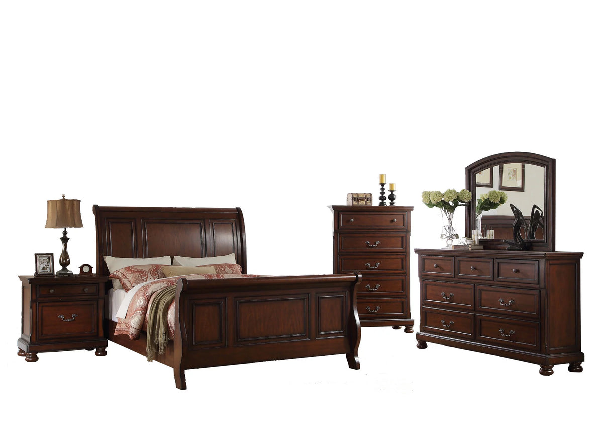 Cherry Veneer 6pc Cal King Size Bedroom Furniture Set P7532