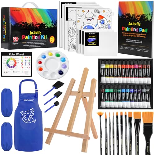 59pcs Acrylic Paint Set with Easel Brushes Canvas G563