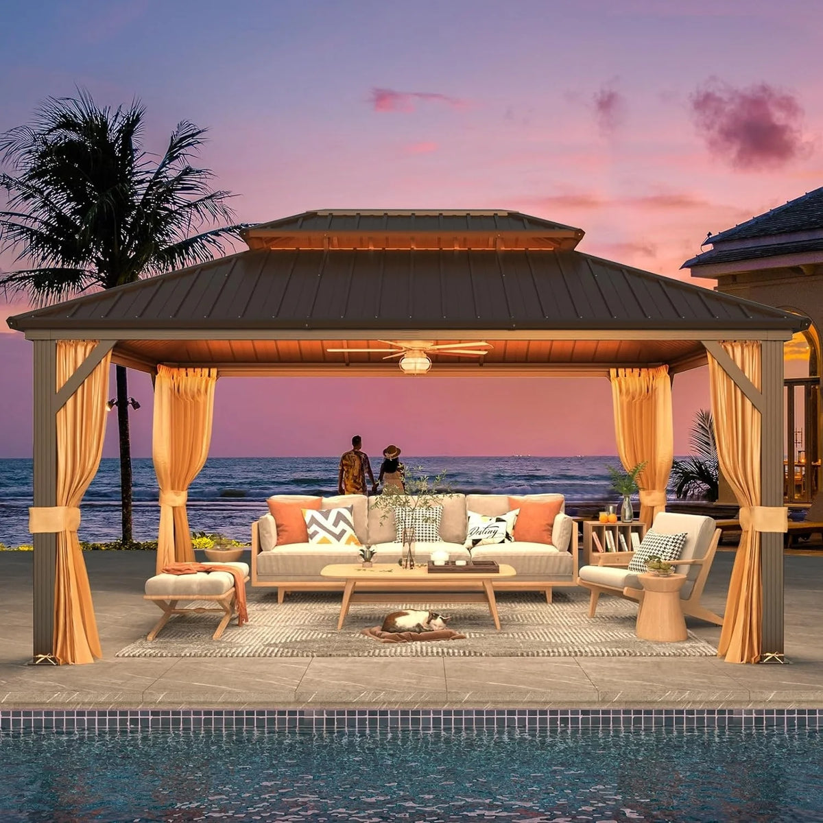 Outdoor Hardtop Gazebo with Galvanized Steel Double Roof & Aluminum Frame 12'x16' Y84646