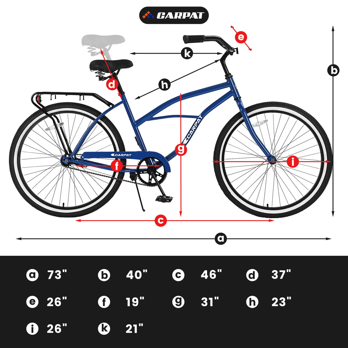 26in. White Steel Frame Beach Cruiser Bike W652