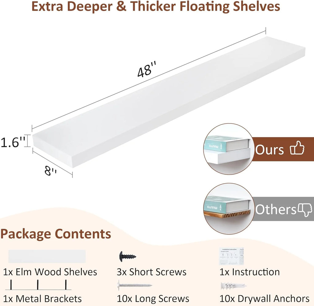 Black 8 Inch Deep Wood Floating Shelves Set of 2 Q5681