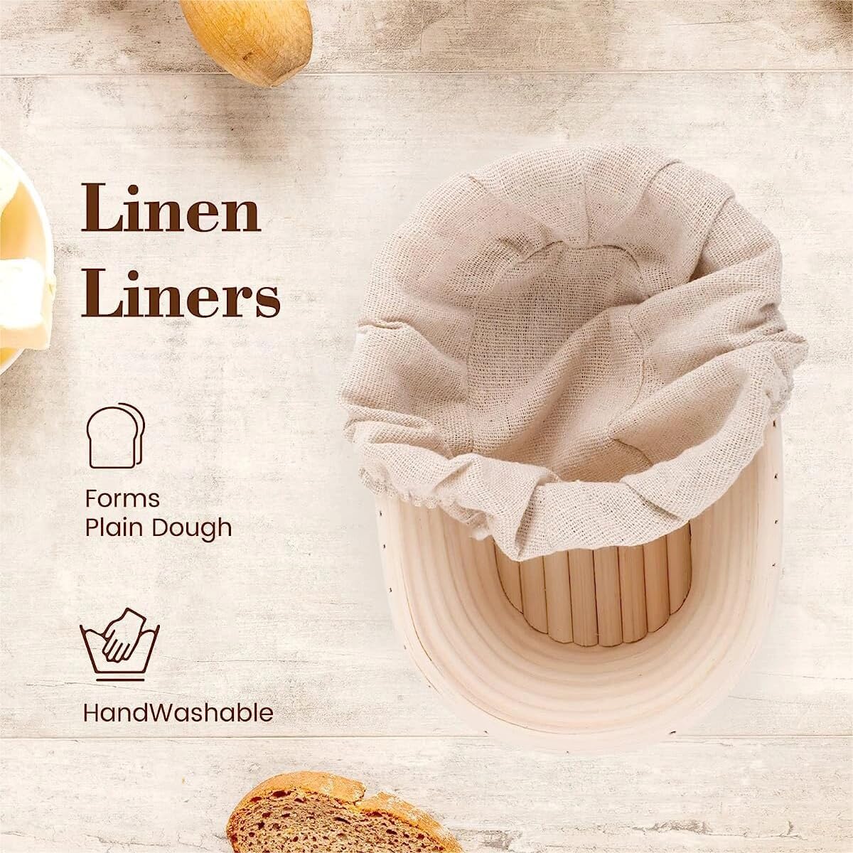 Set of 2 Round & Oval Rattan Banneton Bread Proofing Baskets P331