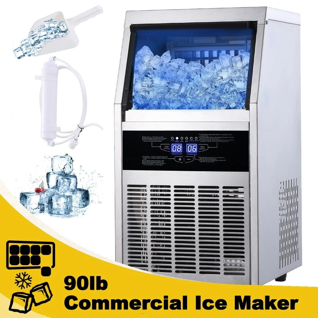 Commercial Ice Maker 90lb Stainless Steel Built-in Cube Machine Q333