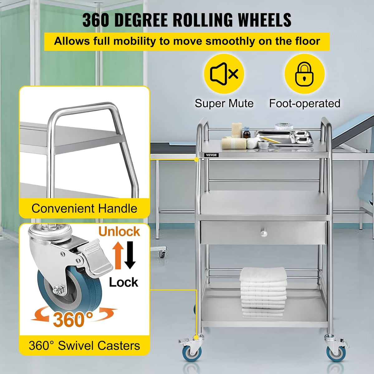 Stainless Steel Utility Cart with Wheels P502
