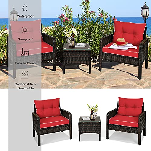 3 Piece Brown Rattan Patio Furniture Set with Cushions Q59228