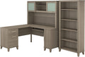 L Shaped Desk with Hutch and 5 Shelf Bookcase P1971