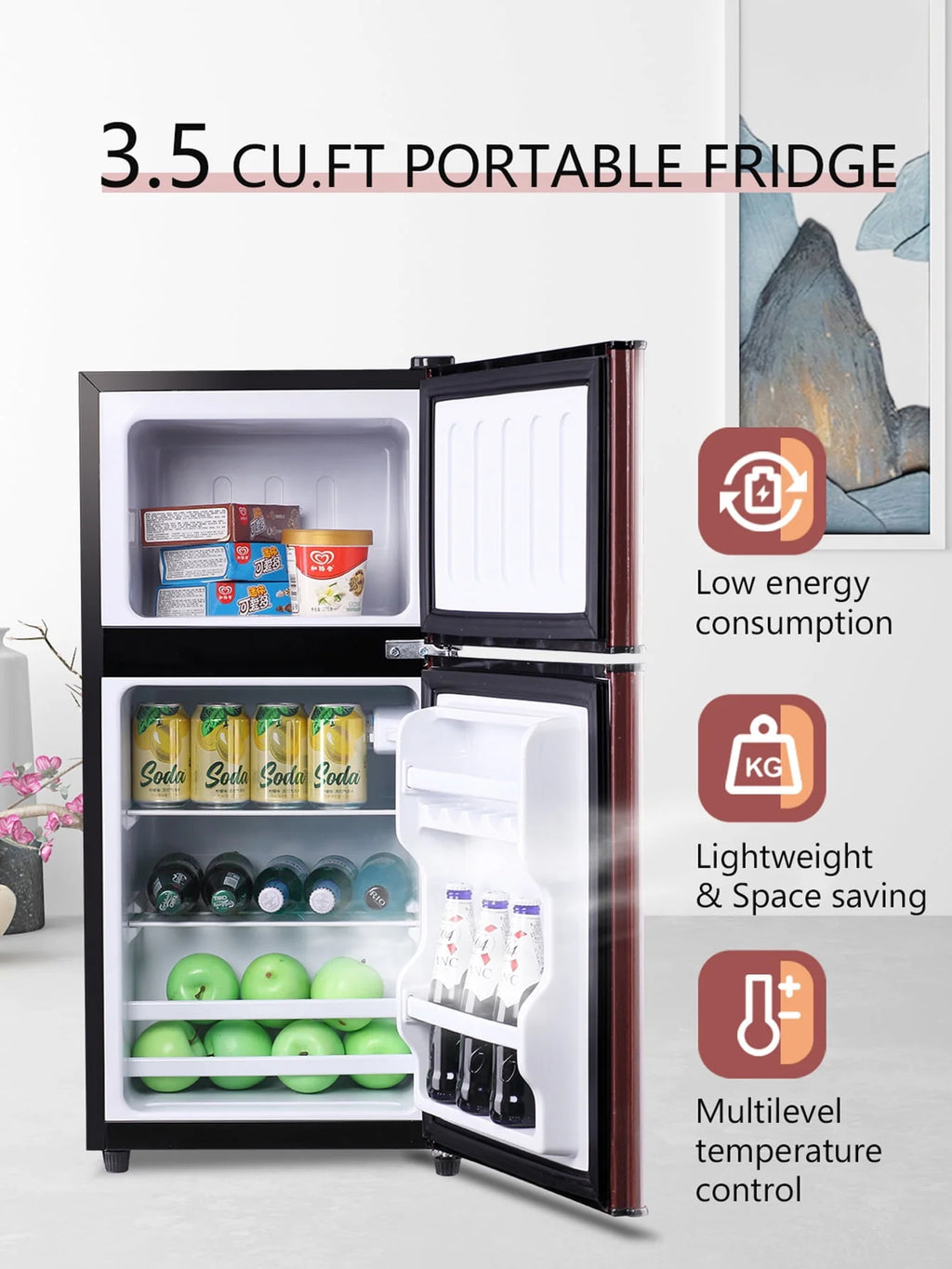 3.5 Cu.ft Mini Fridge with 7 Level Thermostat J5274