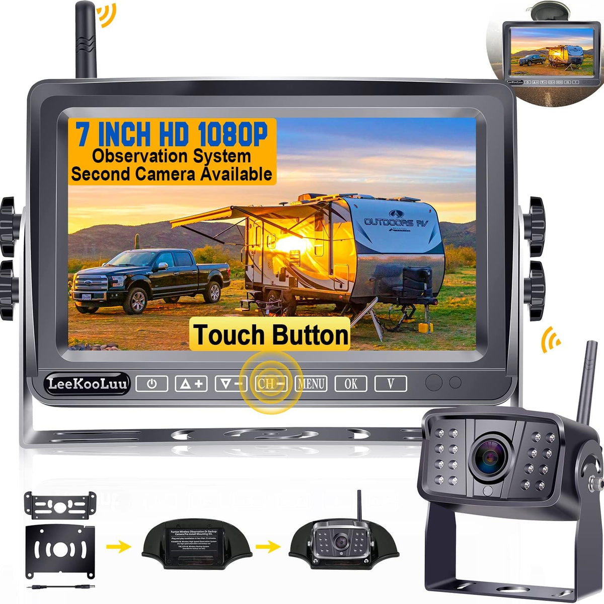 Wireless HD 1080P Backup Camera 7 Inch Monitor Rear View System A98880