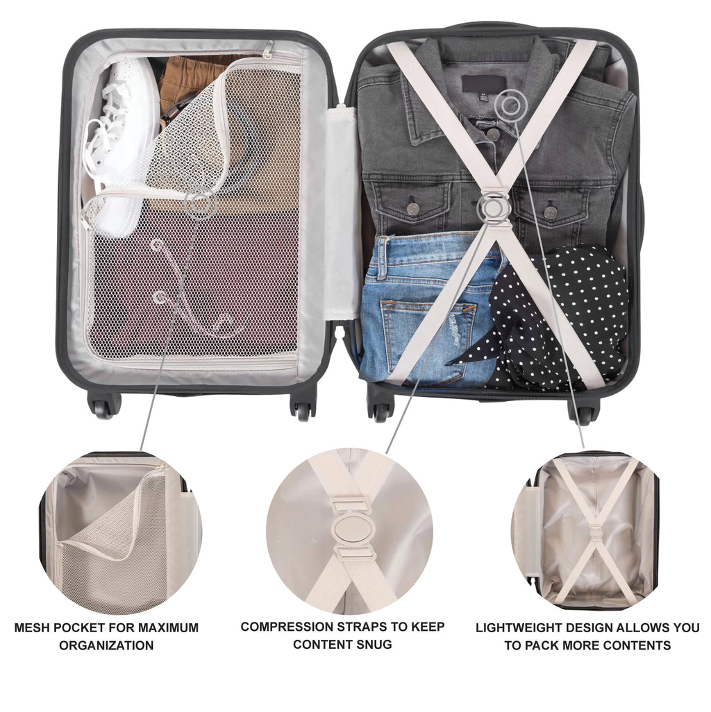 3 Piece Set Hardside Spinner Luggage, Black W4345