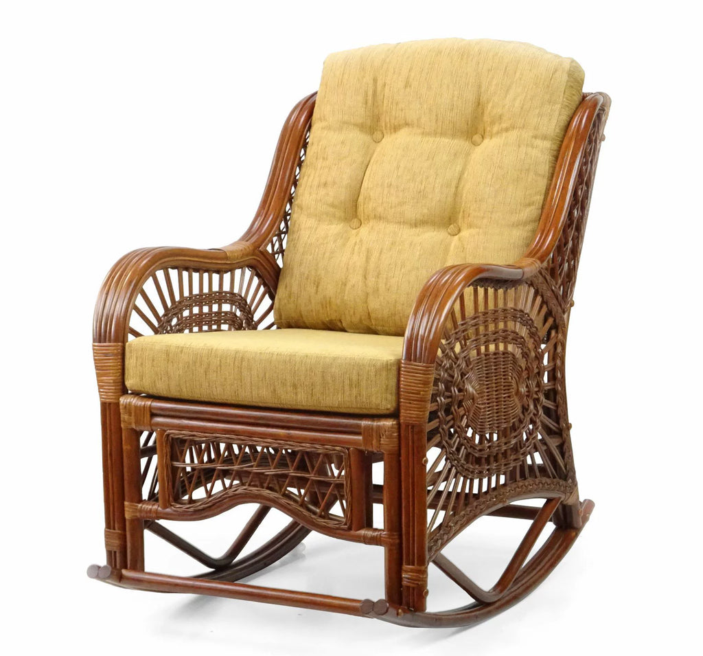 Handmade Natural Rattan Set of 2 Rocking Lounge Chairs and Round Coffee Table W945