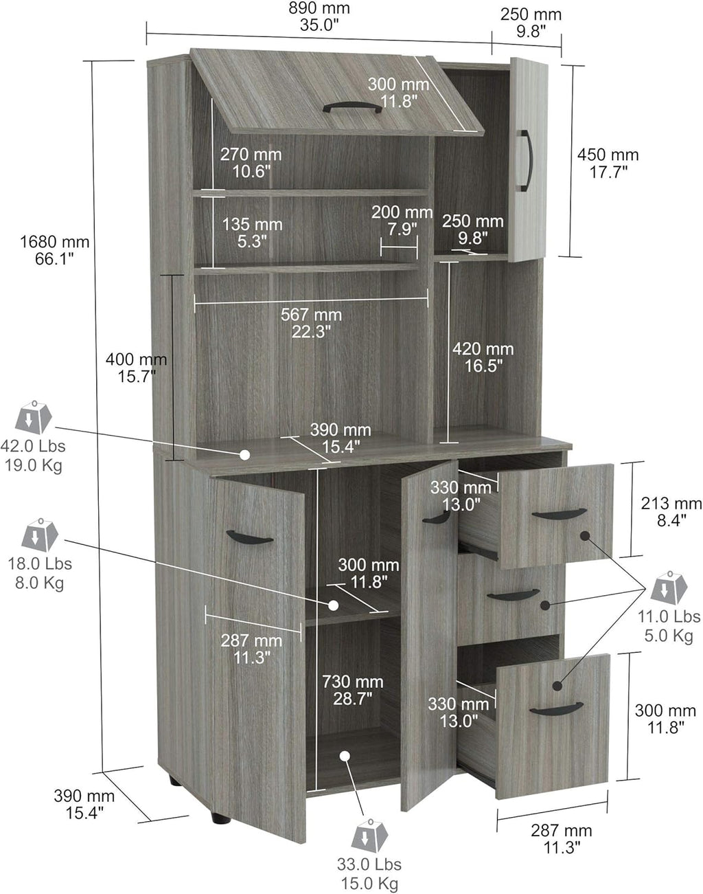 Smoke Oak Microwave Storage Cabinet N313
