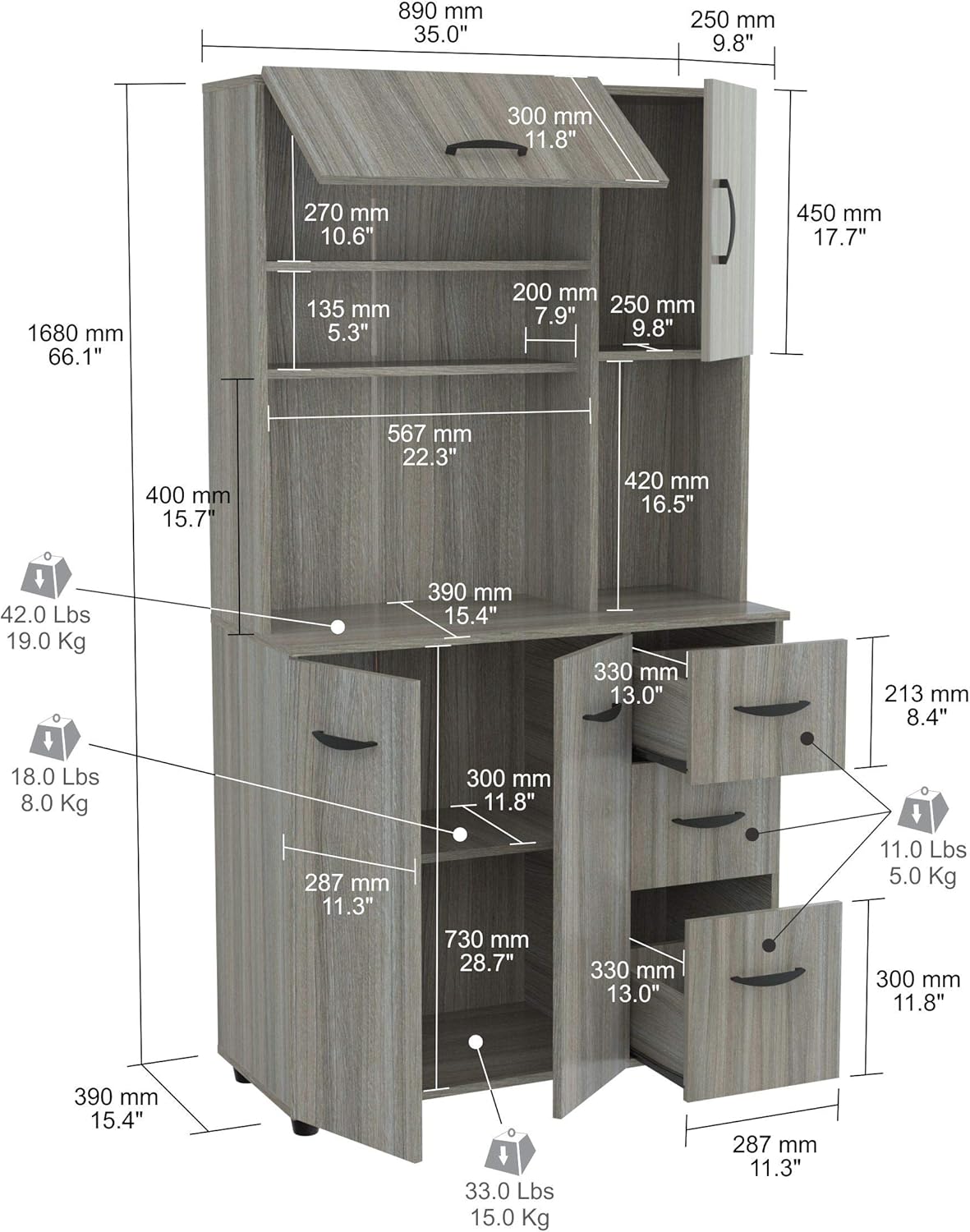 Smoke Oak Microwave Storage Cabinet N313