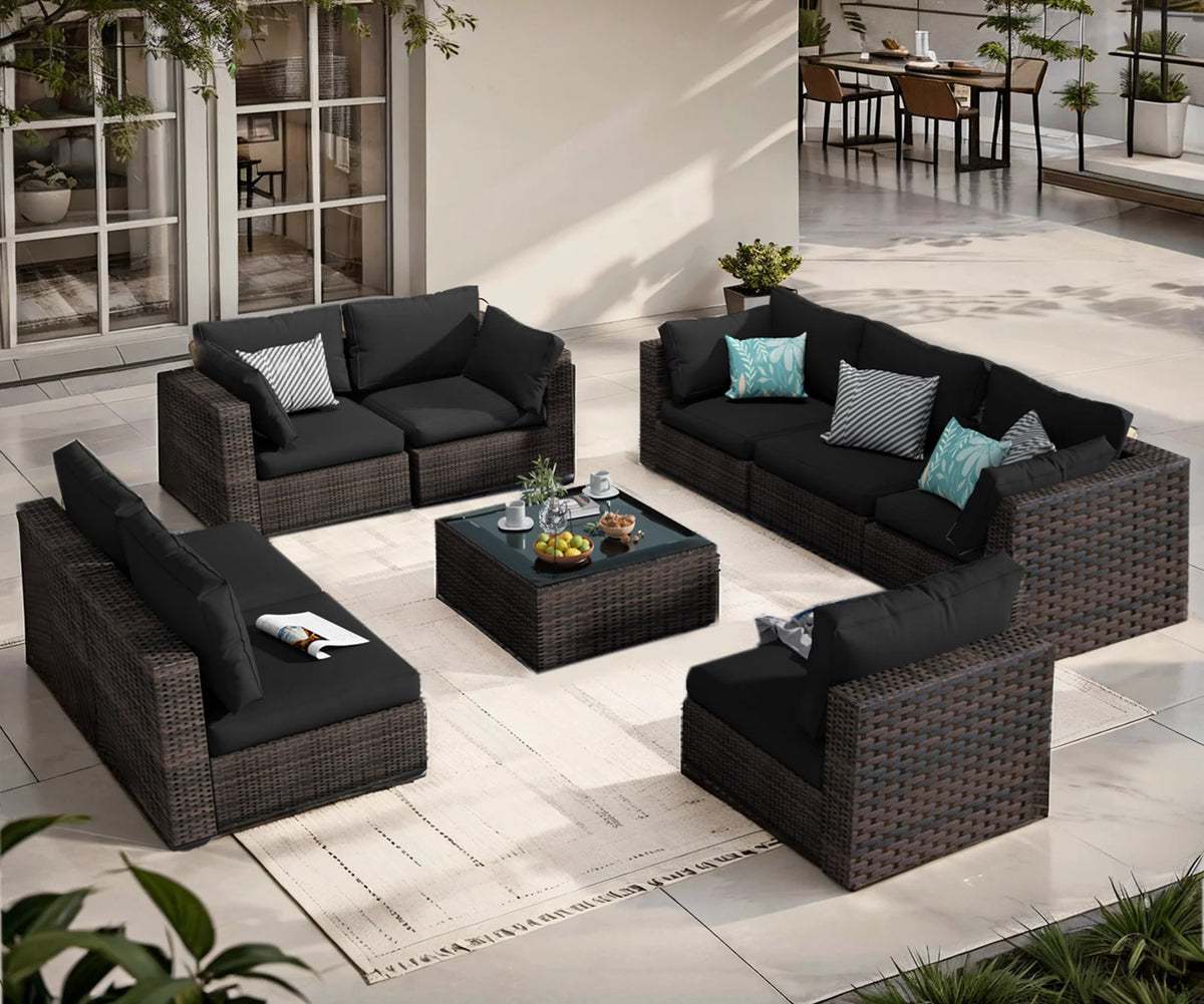 9 Pieces PE Wicker Rattan Sectional Sofa C448