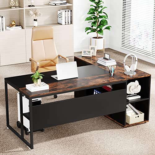 71 inch L Shaped Desk with Cabinet Storage and Shelves N19998
