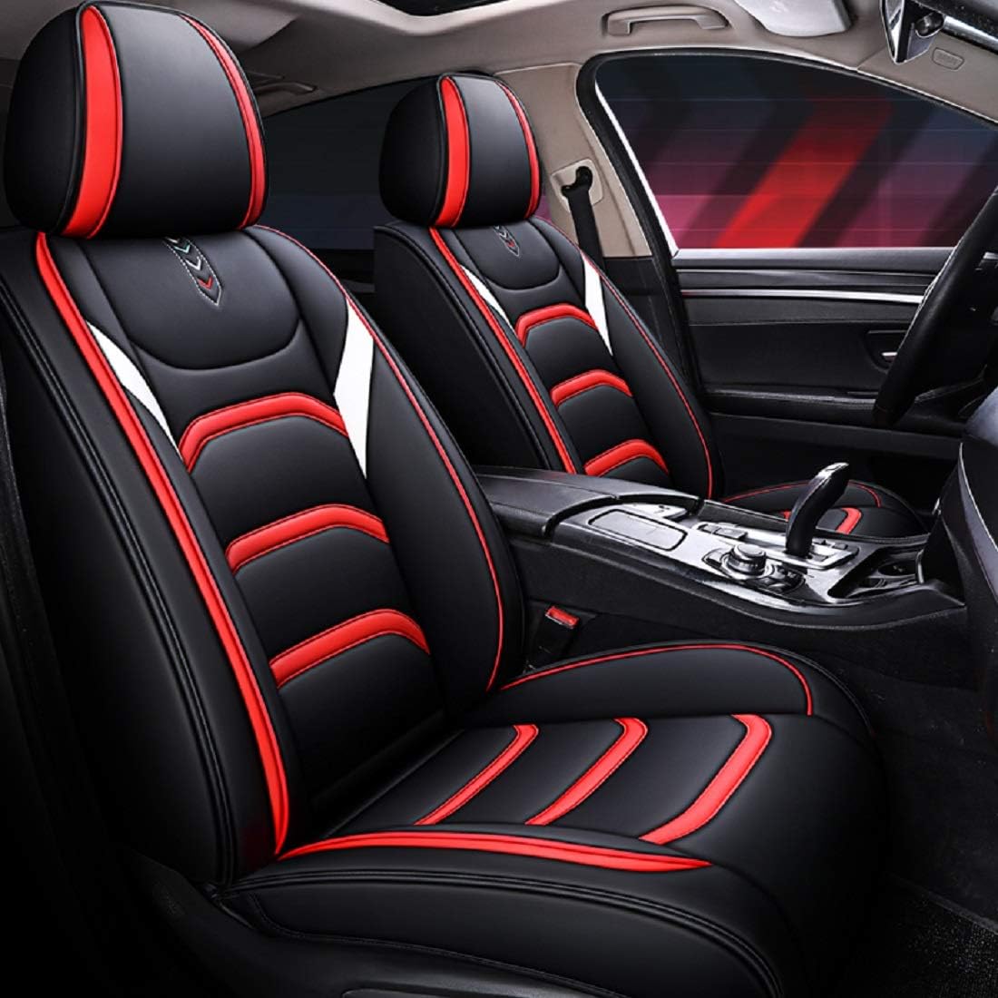 Leather Car Seat Covers Universal Fit Set Black-Pink K214