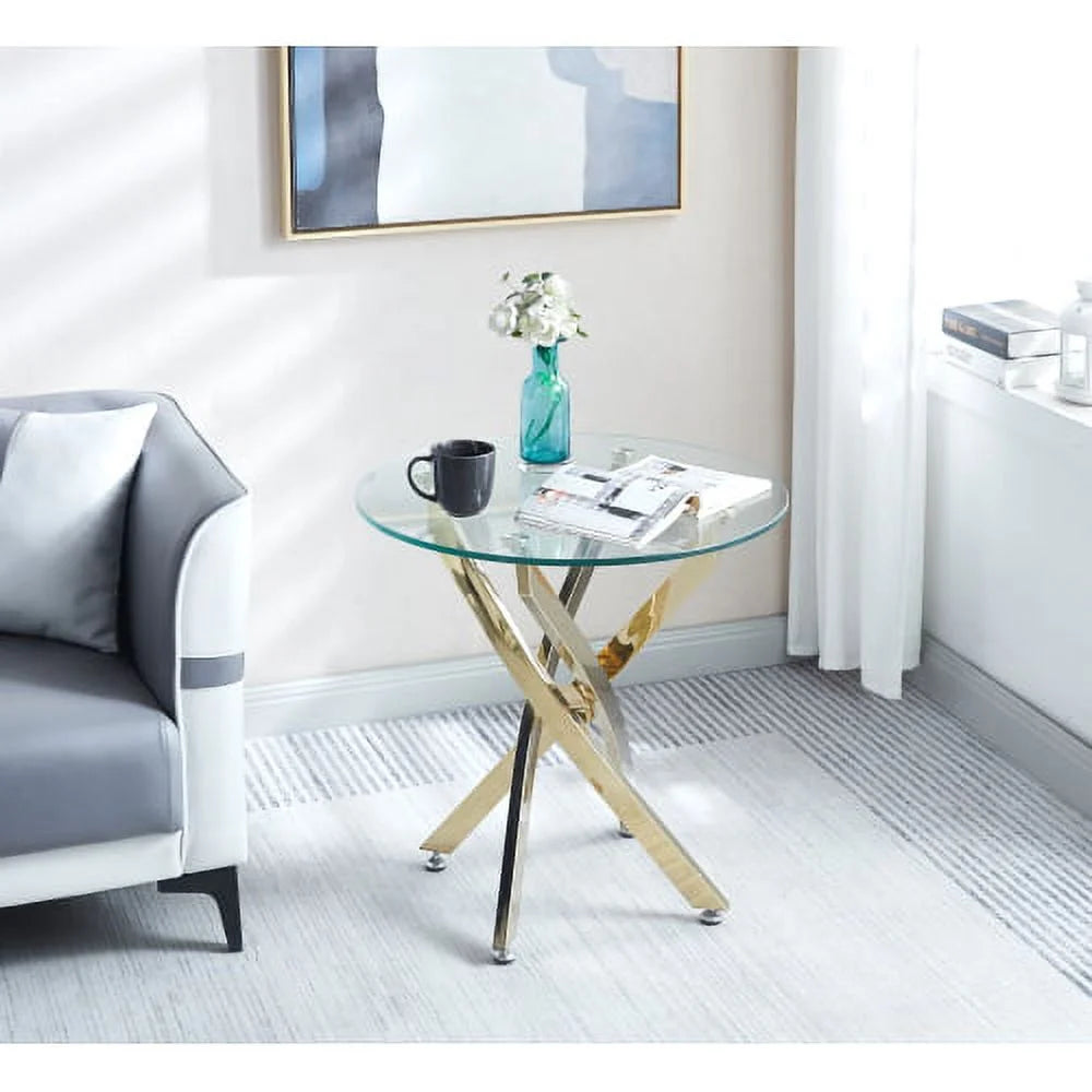 Round Tempered Glass End Table with Chrome Legs G9652