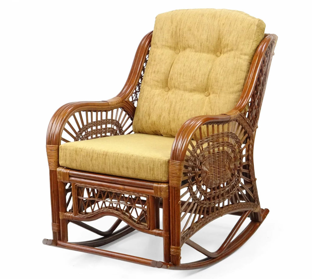 Handmade Natural Rattan Set of 2 Rocking Lounge Chairs and Round Coffee Table W945