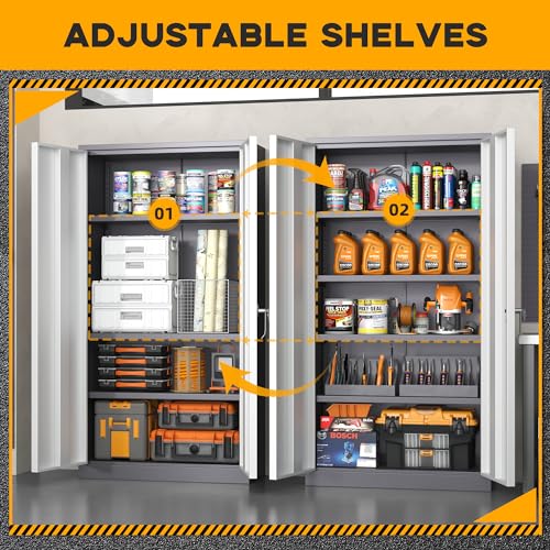 72" H Black Metal Storage Cabinet with 2 Doors and 4 Adjustable Shelves P185