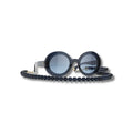 Round Sunglasses Dark Blue And Gold B1174