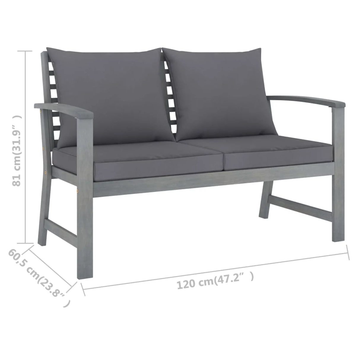 Dark Gray Cushion Solid Acacia Wood Patio Bench K59998