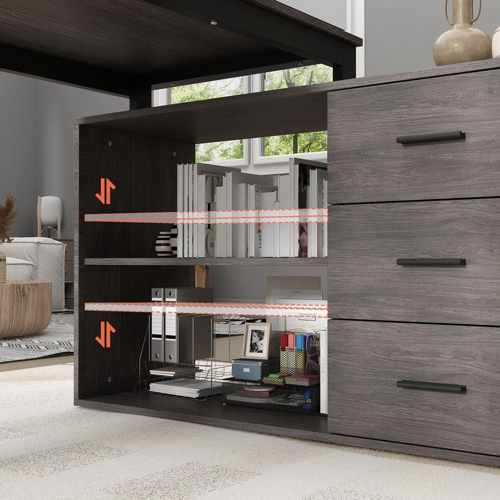 55.1” L-Shaped Desk with Drawers and Shelves B642