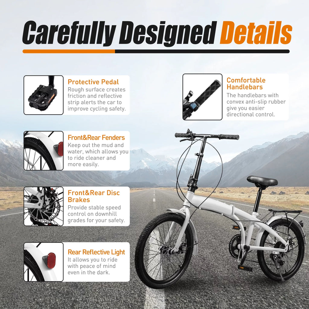 20-inch Wheels 7 Speed Folding Bike High Carbon Steel Bicycle Z3420