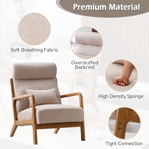 Beige Upholstered Accent Chair with Wood Frame D21760