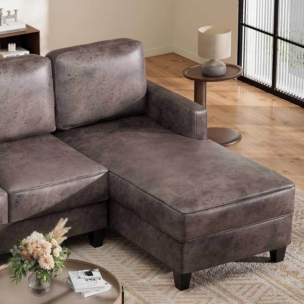 Brown L Shaped Sectional Sofa with Chaise Lounge E6135